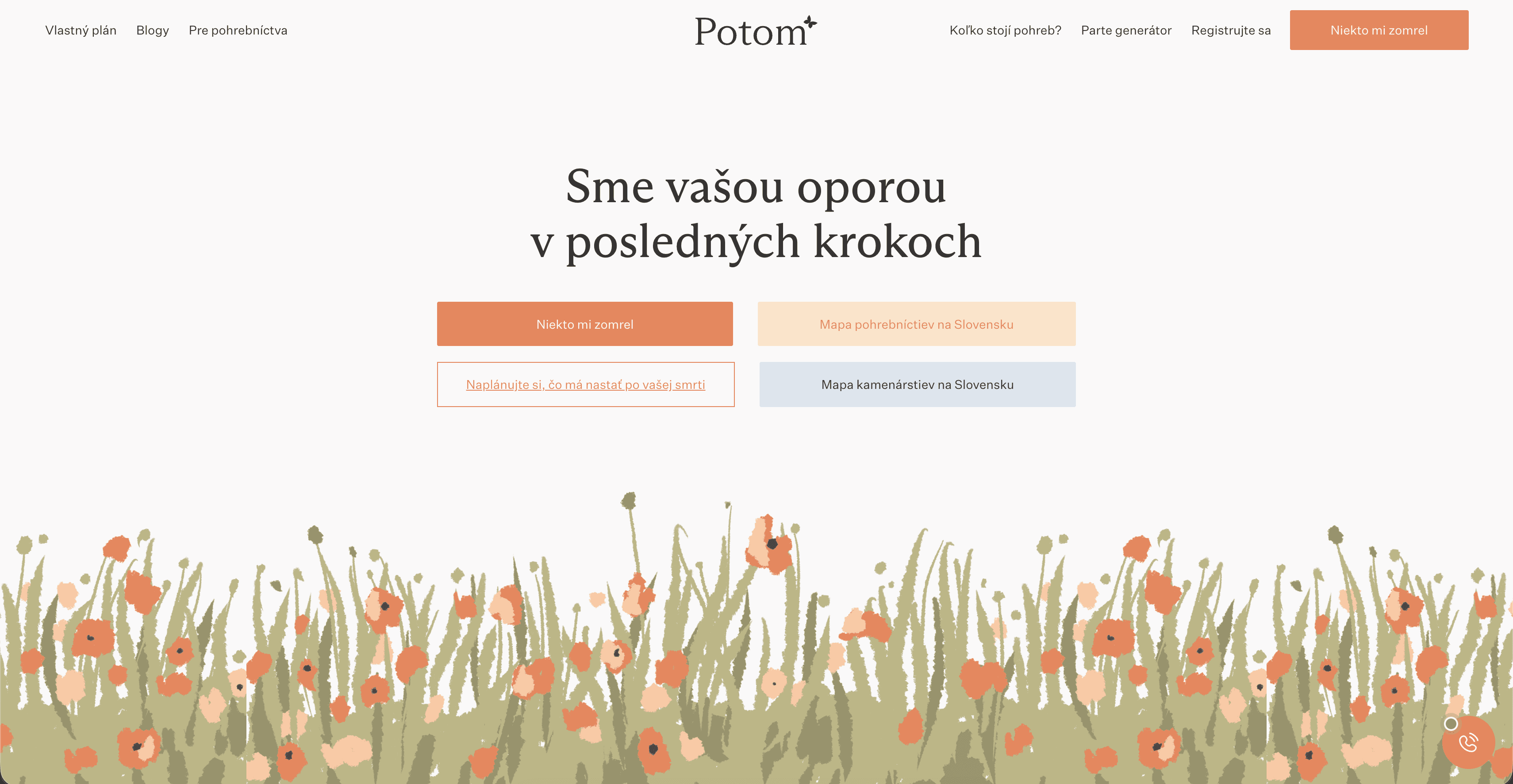 Potom.sk — Digitálna opora pri strate blízkeho